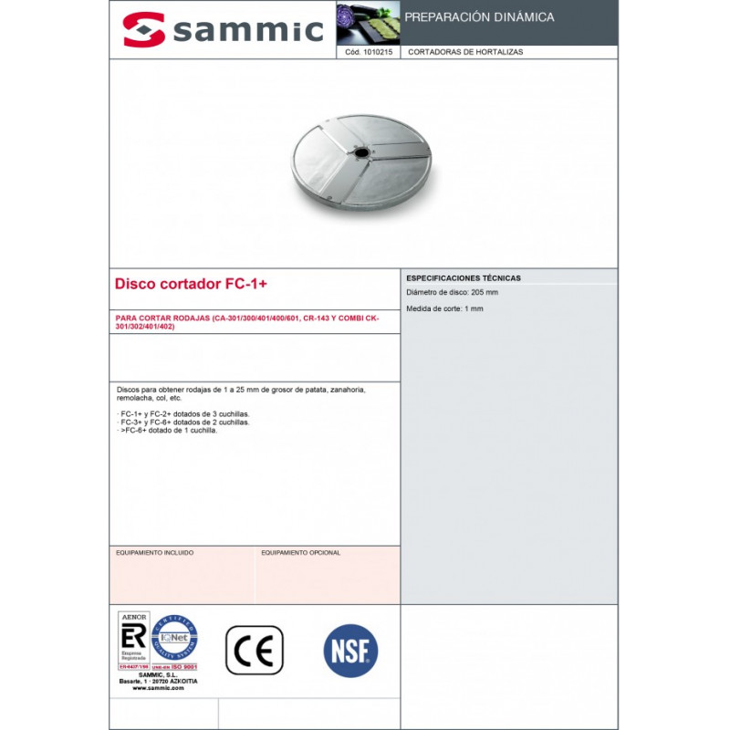Disco cortador Sammic FC-1+ corta rodajas 1 mm