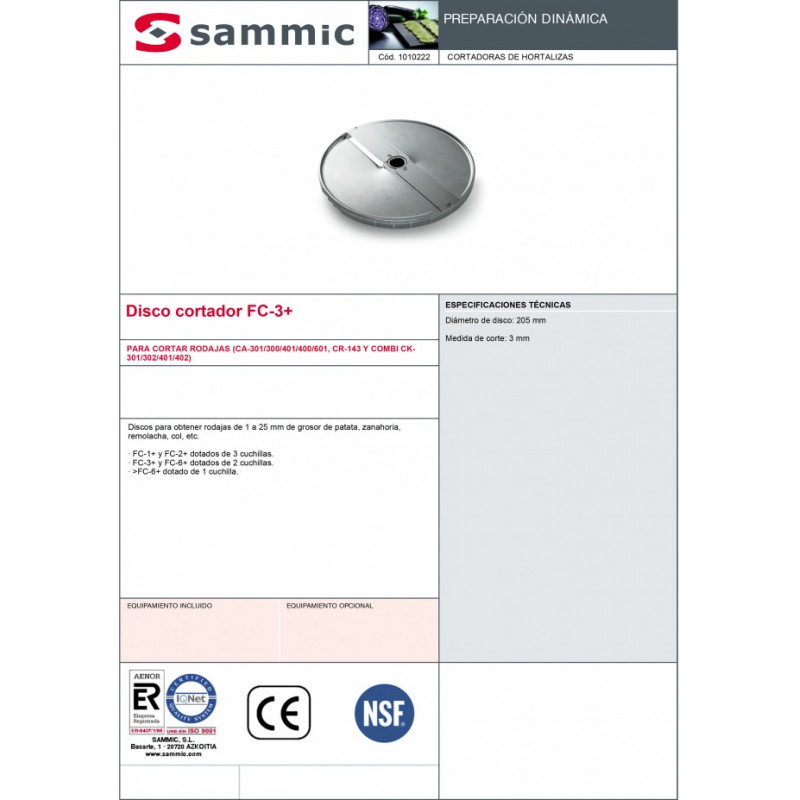 Disco cortador Sammic FC-3+ corta rodajas 3 mm